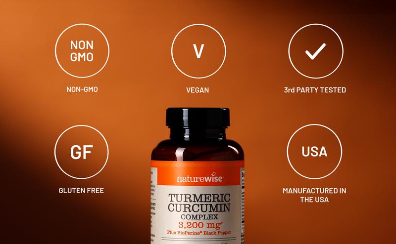 NatureWise Turmeric Curcumin Complex 3200 mg with BioPerine for Absorption - Turmeric Curcumin Supplement for Antioxidant Support - Non-GMO, Vegan, USA Manufactured