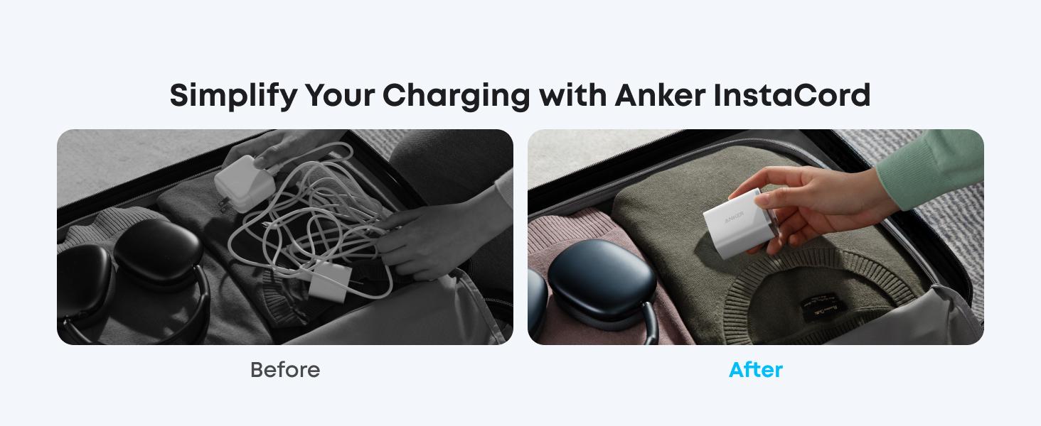 Anker Nano USB C Charger Block, 35W Max 2-Port High-Speed Compact Charger with Durable Built-in Anker InstaCord Retractable Cable, Works with iPhone 17/16 Series, iPad, Pixel, and More