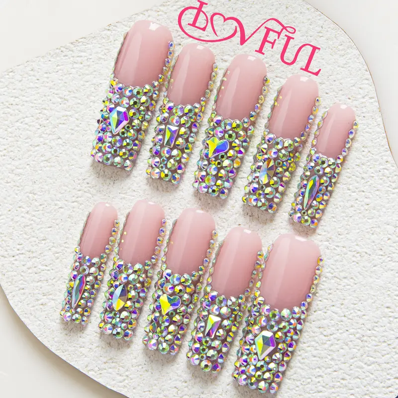 Lovful Square Mid Length 1.7" Handmade Acrylic Press-On Nails for Art & Care|10PCS Reusable,Salon Quality,Link1 H23-H195 Outdoorfun