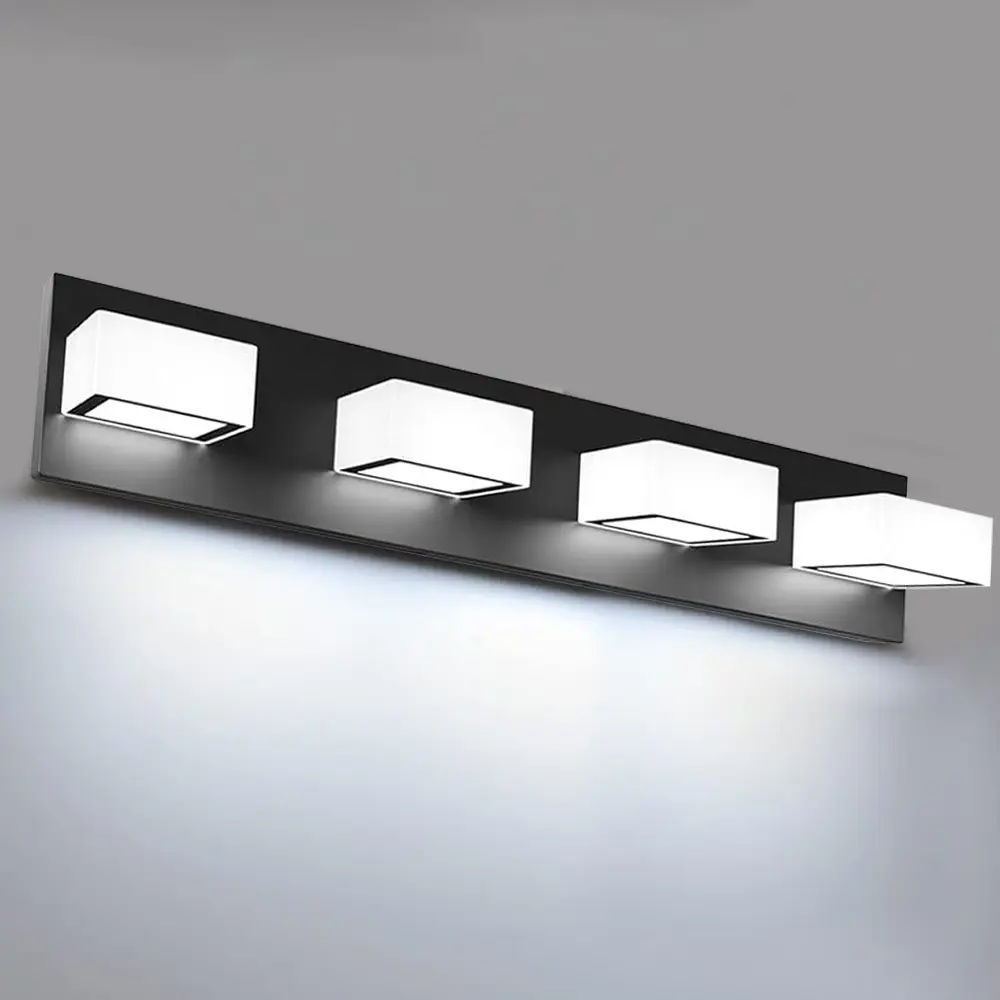 LED Black 4 Lights Acrylic Lighting Fixtures Modern Matte Black Bathroom Vanity Lights 4-Rotatable Acrylic Mirror Heads 24W Aluminum Wall-Mount Lighting Fixture, Interior Led Lights, Led Mirror Lamp