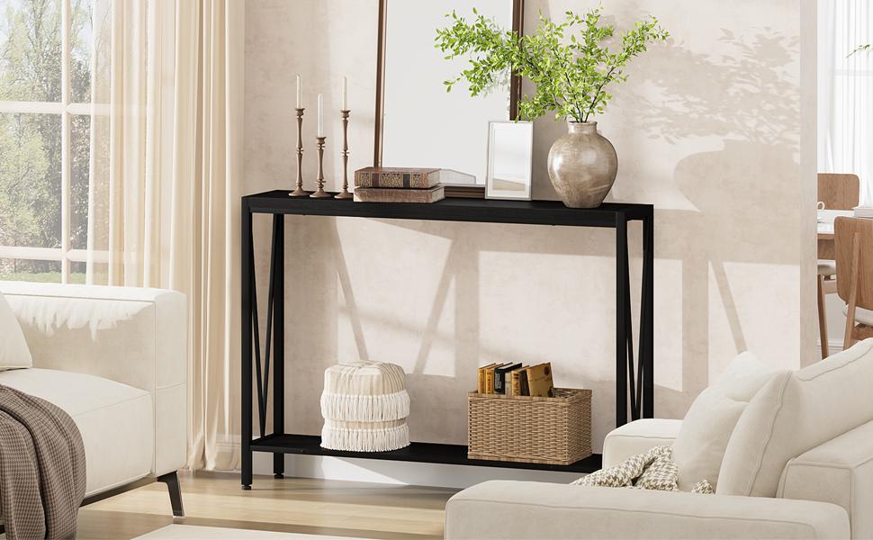 【GARVEE】Console Table, 2-Tier Entryway Table With Storage, Narrow Sofa Table With V Design, 43" Industrial Console Table for Entryway, Living Room, Hallway, Foyer, Corridor, Office