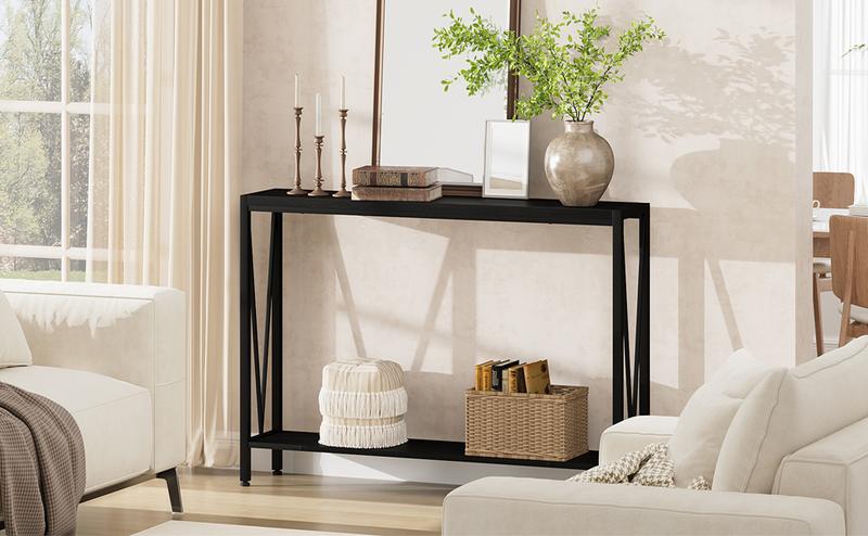 【GARVEE】Console Table, 2-Tier Entryway Table With Storage, Narrow Sofa Table With V Design, 43" Industrial Console Table for Entryway, Living Room, Hallway, Foyer, Corridor, Office