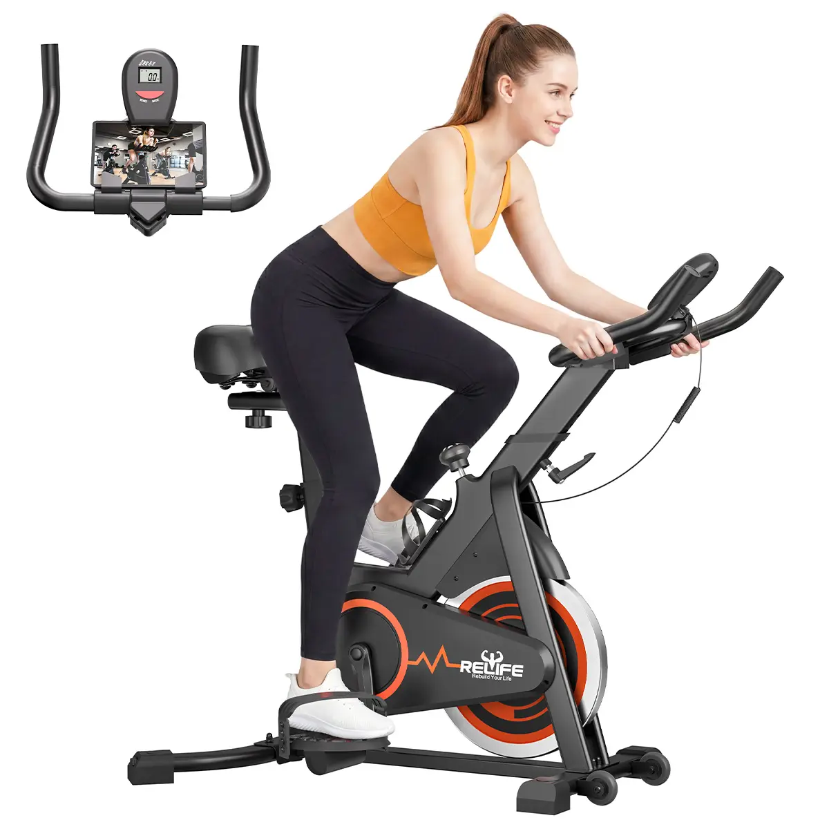 [Summerwins]Exercise Bike for Home, Stationary Indoor Cycling Bike with Silent Belt Drive, Adjustable Brake Pad Resistance, Comfortable Seat, LCD Monitor, Tablet Holder, 330 LB Capacity