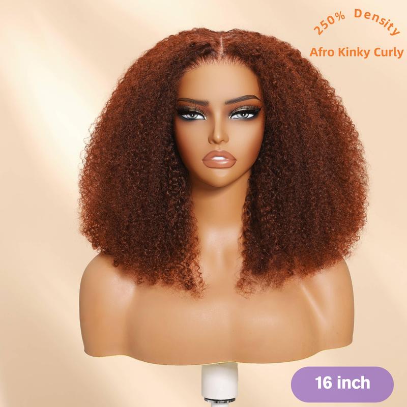 UNice 250% Density Afro Kinky Curly Wig Reddish Brown Color Glueless 7x5/13x4 HD Lace Frontal Human Hairs Wig with 16 Inch Beginners Friendly