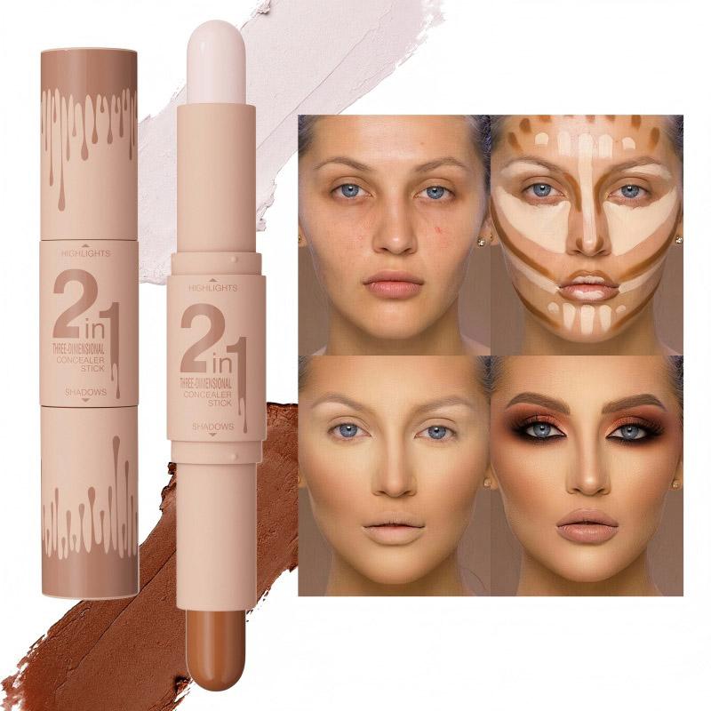 2-IN-1 Dual-End Highlight & Contour Stick, Three-Dimensional Shaping, Easy to Use & Portable, Brightens & Defines, Waterproof & Easy to Remove, Long-lasting, Smooth Creamy Blendable Formula, Natural Buildable Coverage, For All Skin Types