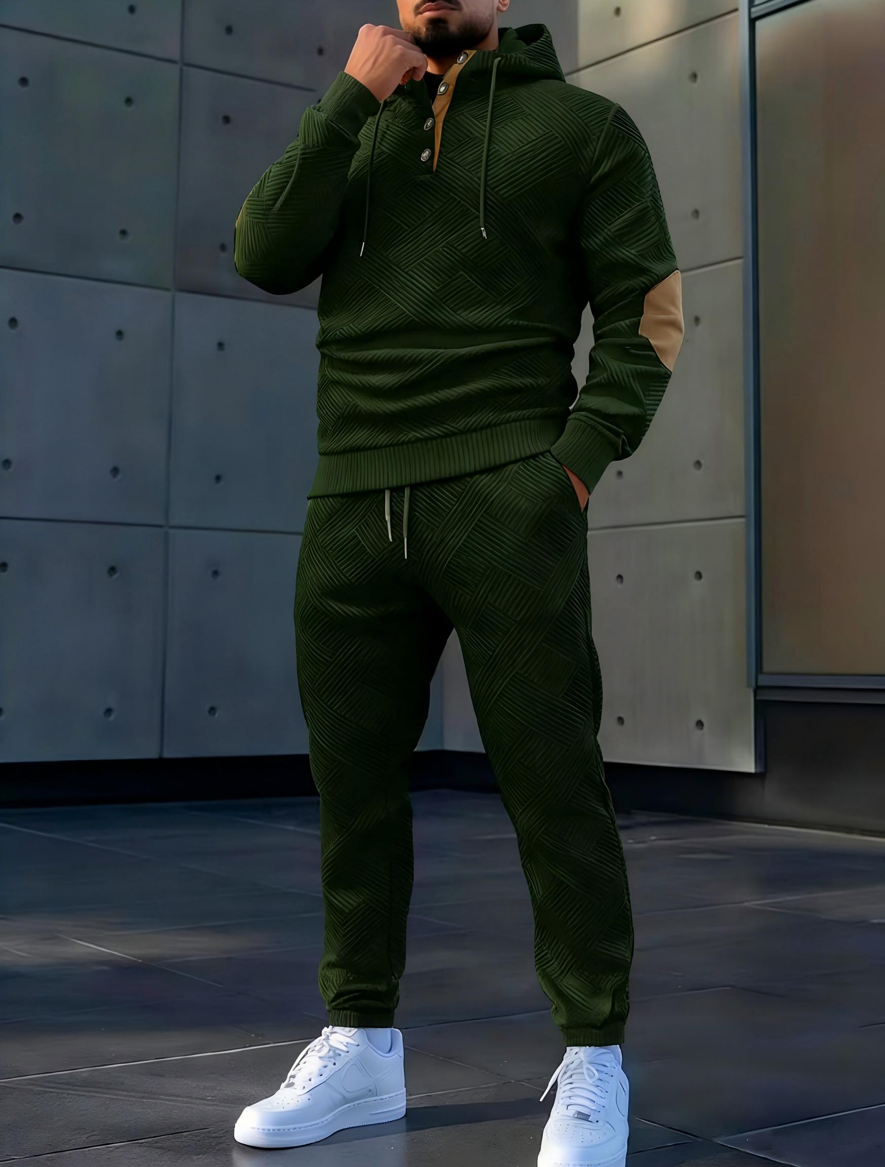 Men's casual fashion suit knitted jacquard sweatshirt and pants two-piece set