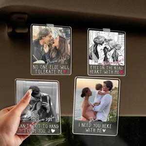 Custom Photo Car Visor Clip, Valetines Day Gift For Boyfriend Husband Car, Drive Safe Photo Car Mirror Tag, Car Hanging Anniversary Gift