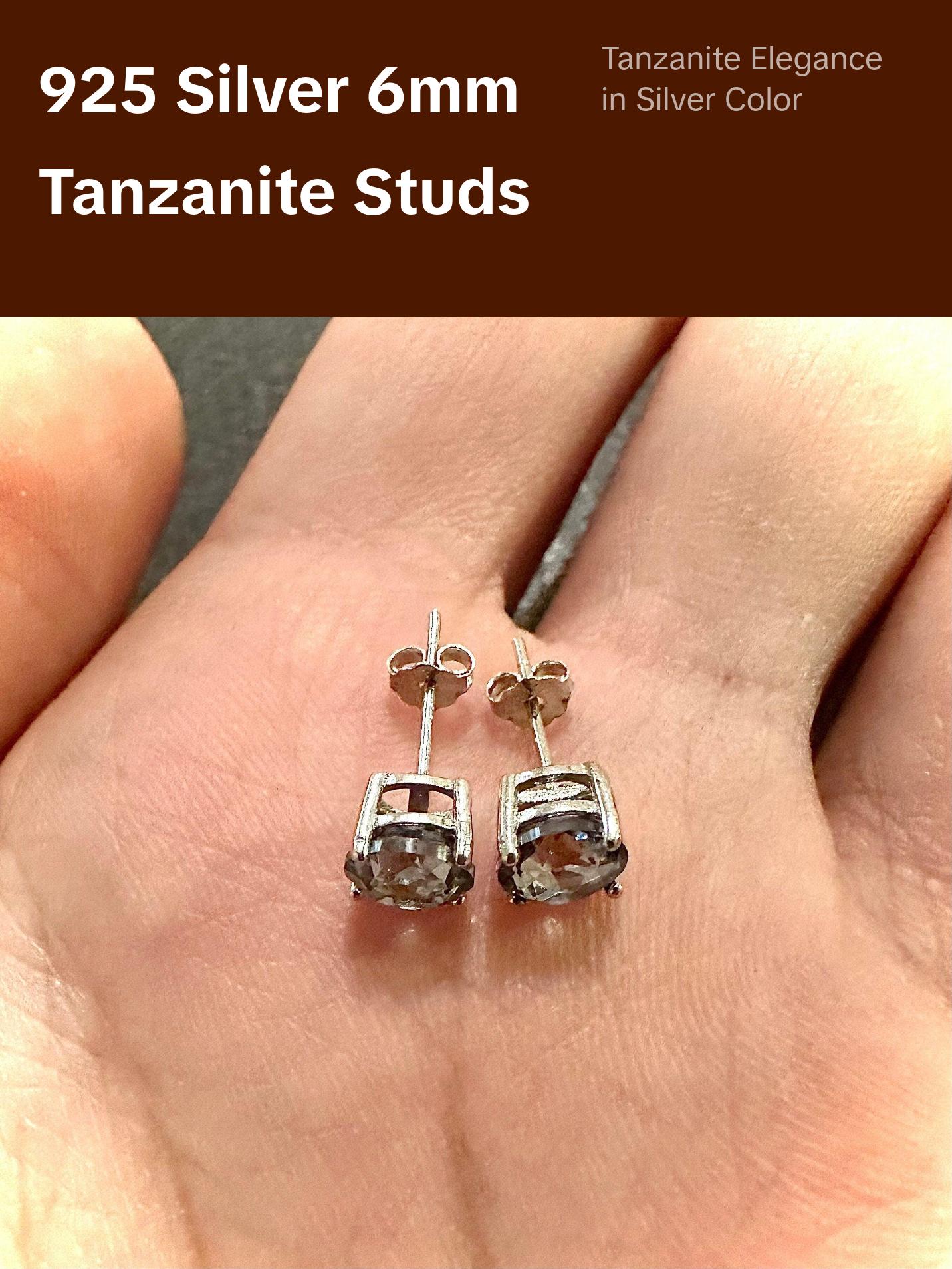 925 Sterling Silver 6MM Round Tanzanite Stud Earrings for Women Gift Birthstone