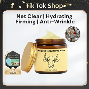 100% Organic Grass-Fed Tallow Honey Balm - Natural Super Nourishing Skin Care, Whipped Tallow Moisturizer with Vitamins A, D, E, K