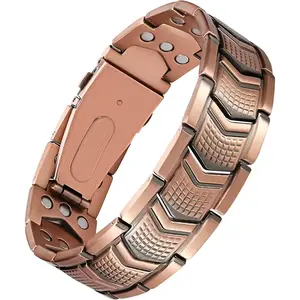 Men’s Magnetic Copper Bracelet – Sleek Rose Gold Link Style, 3500 Gauss Powerful Magnets for Pain Relief & Wellness, Sturdy Fold-Over Clasp, Ideal Copper Jewelry Gift for Dad, Husband & Boyfriend