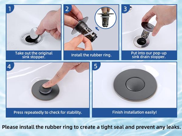 Hibbent Upgraded 3 in 1 Bathroom Sink Drain Strainer, Universal Pop Up Stopper with Removable Stainless Steel Filter Basket Hair Catcher, Sink Plug for 1.1''~2.36'' Basin, Brass Bullet Core, Grey