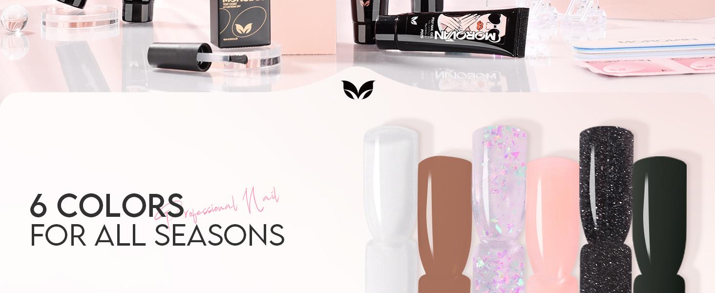 MOROVAN 6 Colors Poly Gel Nail Starter Kit - Poly Nail Gel Kit with U V Lamp Complete Nail Extension Poly Gel Kit for Beginners