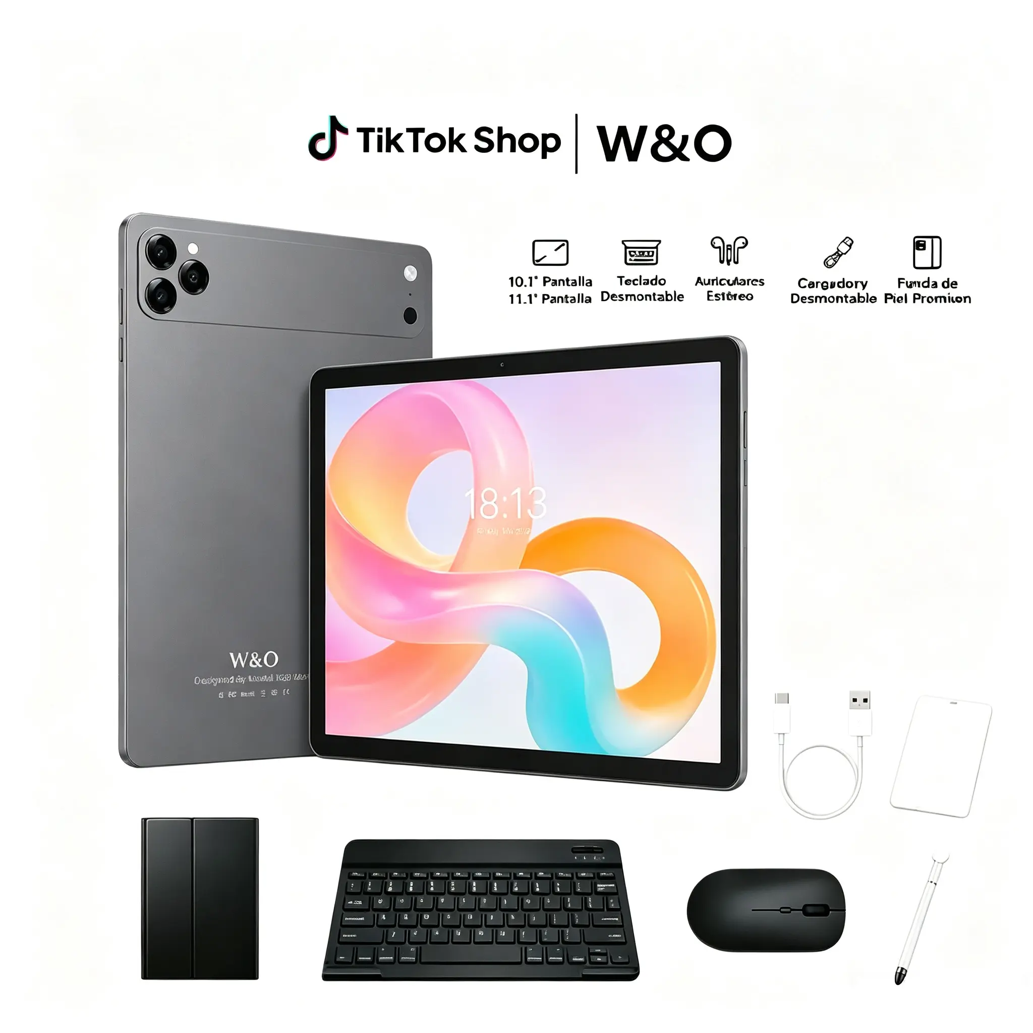 W&O X17 Ultra & X26 Max Android 15 Tablets (10.1-in/11.1-in, 8GB/12GB RAM, 256GB Storage) with SIM & microSD Support, Bluetooth Keyboard-Mouse Case & Stylus Bundle, Smart Gift