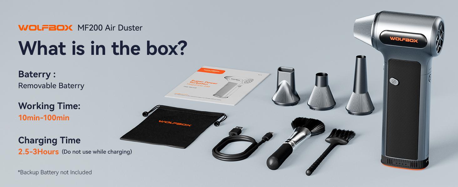 WOLFBOX MF50 Electric Air Duster 110000RPM 5000mAh Super Power Cordless Blower with 3-Gear Adjustable Nozzles for PC Keyboard Home Car Outdoor TikTokShopHolidayHaul