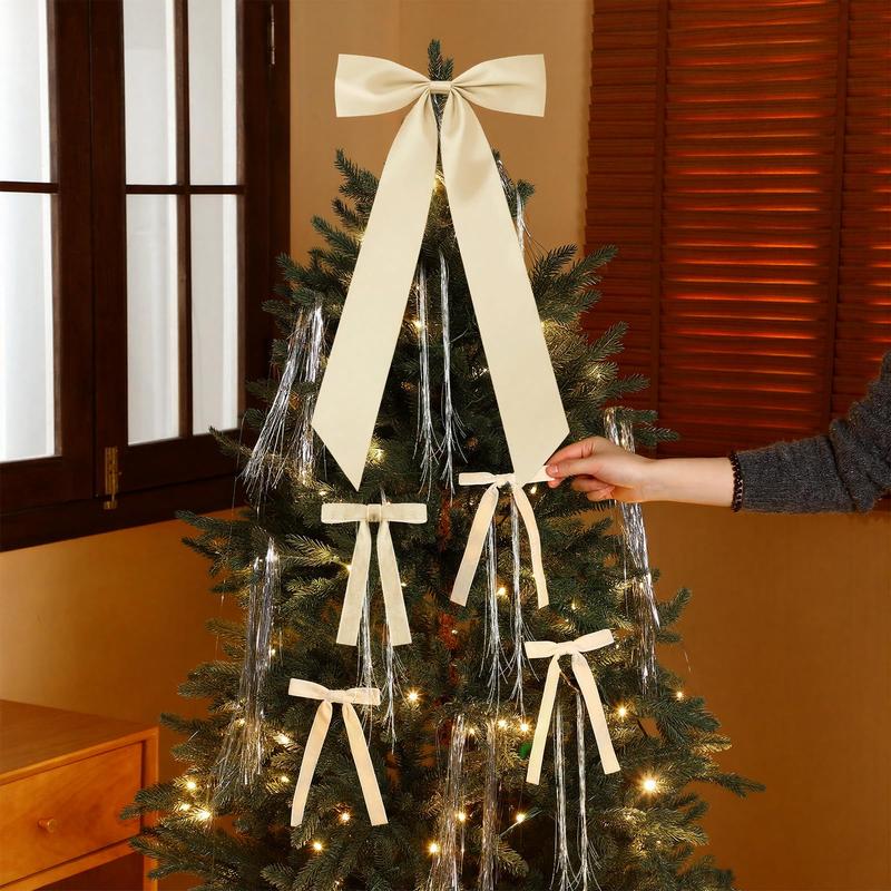 Christmas Clearance Sale Valentine's Day Decor Velvet Bows Christmas Tree Topper Bows & Tinsel Set Christmas Ornaments Bows for Xmas Tree Holiday Home Wedding Party Outdoor Christmas Decor Christmas Gifts, Gif Wrapping & DIY Project