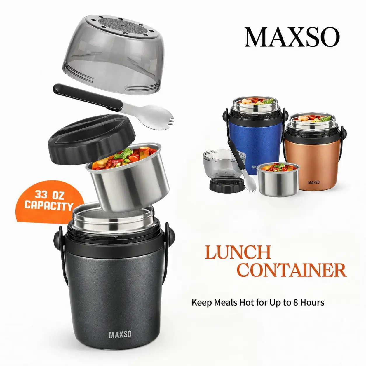 [TikTokShopBackToSchool] MAXSO Soup Thermo for Hot Food 33 OZ Lunch Container for Adults Vacuum Insulated Stainless Steel Tritan Food Jar Leakproof Wide Mouth Bento Box with Spoon Set lunch  box  soup  container Bowl Detachable,home essentials