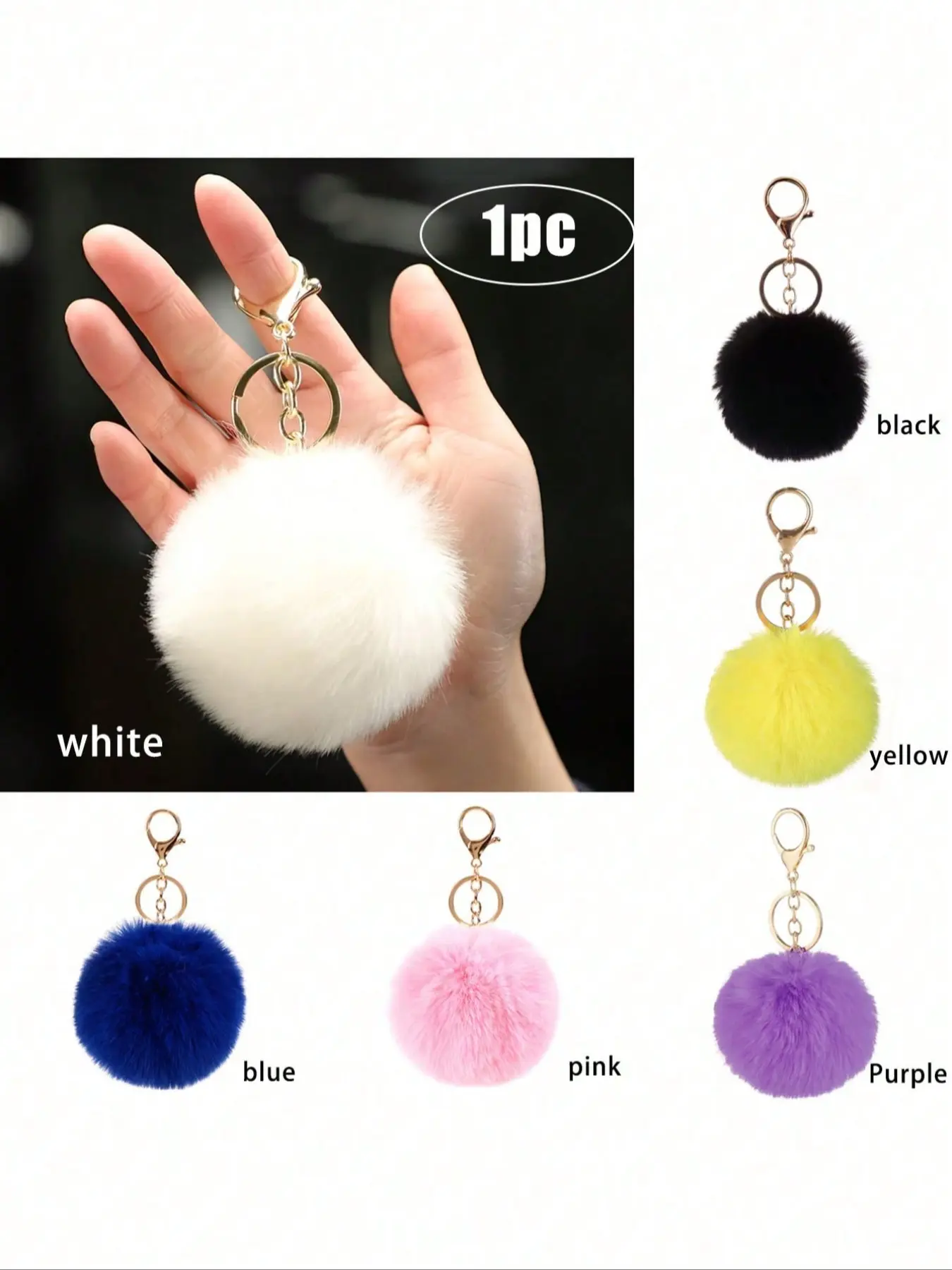 1pc Plush Pom Keychain Accessory Cute Soft Key Chain Ring Purse Bag Backpack Charm Car Pendant Earbud Case Cover Accessories Women Girls Gift
