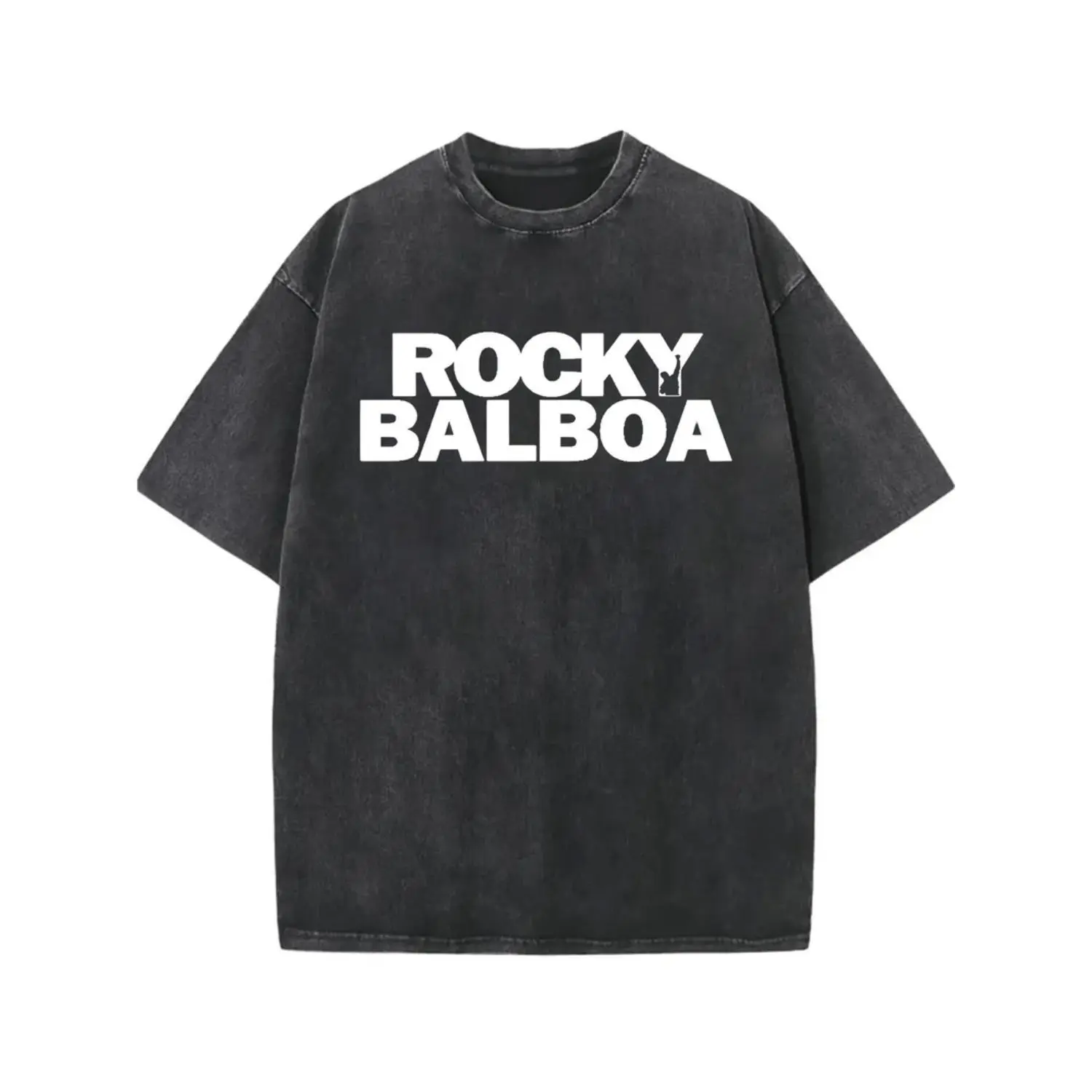 Men's Vintage Washed Cotton T Shirt Featuring Rocky Balboa Graphic Print Relaxed Fit Short Sleeve Round Neck Casual Tee Suitable for All Seasons Machine Washable