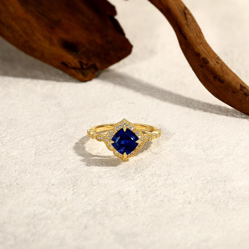 ATTAGEMS Cushion Cut 7.7mm Lab-Created Blue Sapphire Ring for Women 925 Sterling Silver Rings Fine Jewelry Party Holiday Engagement Gift R281