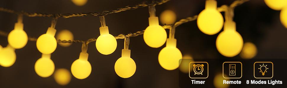 Minetom Globe String Lights, 33 Feet 100 Led Fairy Lights Plug in, 8 Modes with Remote Mini Globe Lights for Indoor Outdoor Bedroom Party Wedding Garden Christmas Tree Decor, Warm White