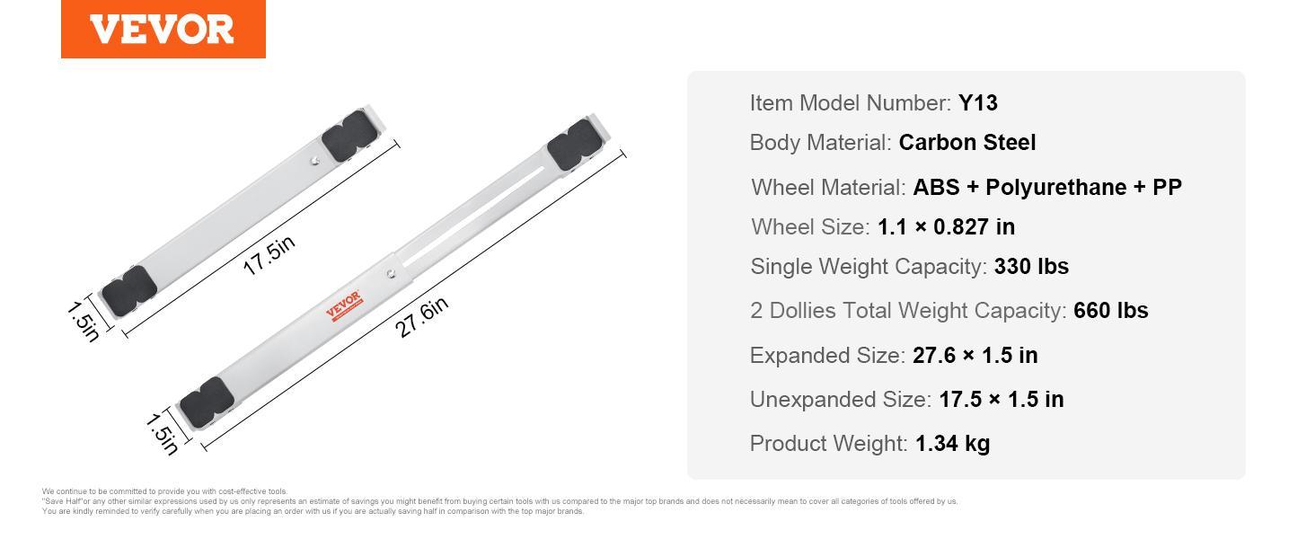VEVOR Heavy Duty Furniture Appliances Rollers, TikTokShopBlackFriday, 660 lbs Total Load, Extendable Appliance Rollers Mobile Washing Machine Base, Fridge Stand Dolly Movers for Refrigerators, Dryers, Dishwashers, White