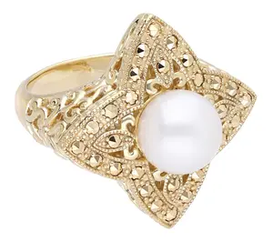 Dallas Prince 14K Clad Chrome Marcasite Cultured Pearl Ring