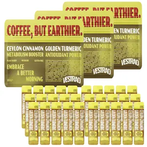 VESTRAO Golden Turmeric Ceylon Cinnamon Instant Coffee Super Brain Blend For Energy & Immune Support 100% Arabica Freeze Dried Powder L-Theanine 0 Sugar, Vegan, Keto Friendly  30 Sticks Value Pack Natural Caffeine Antioxidant-Rich Cold Water Soluble