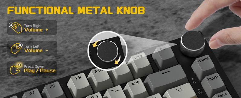 AJAZZ AK820 Wired Mechanical Switch Gaming Keyboard with Knob 75% Keyboard Hot Swappable Type-C Wired Gasket 5-Layer Noise Absorbing Foam LED Backlit NKRO Linear for PC/Win/Mac