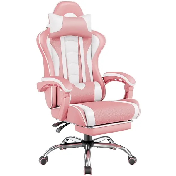 Yaheetech PU Leather Ergonomic Reclining Video Gaming Chair - Adjustable Padded Arms, Massage Lumbar Support, Footrest, Retractable Headrest, High Back, Stable 28.3" Swivel Rolling Base, 300lb Capacity for Home Office, Dorm Room tiktokshopbacktoschool