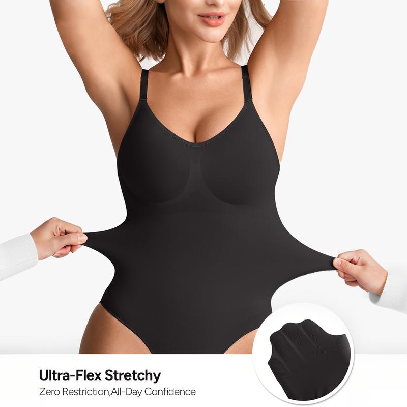 Nebility (Fabric Upgrade) Women's Shapewear Bodysuit - V-Neck Spaghetti Strap, Tummy Control & Hip Lift, Shockproof Basic Bodysuit Womenswear  Minimalist Vneck