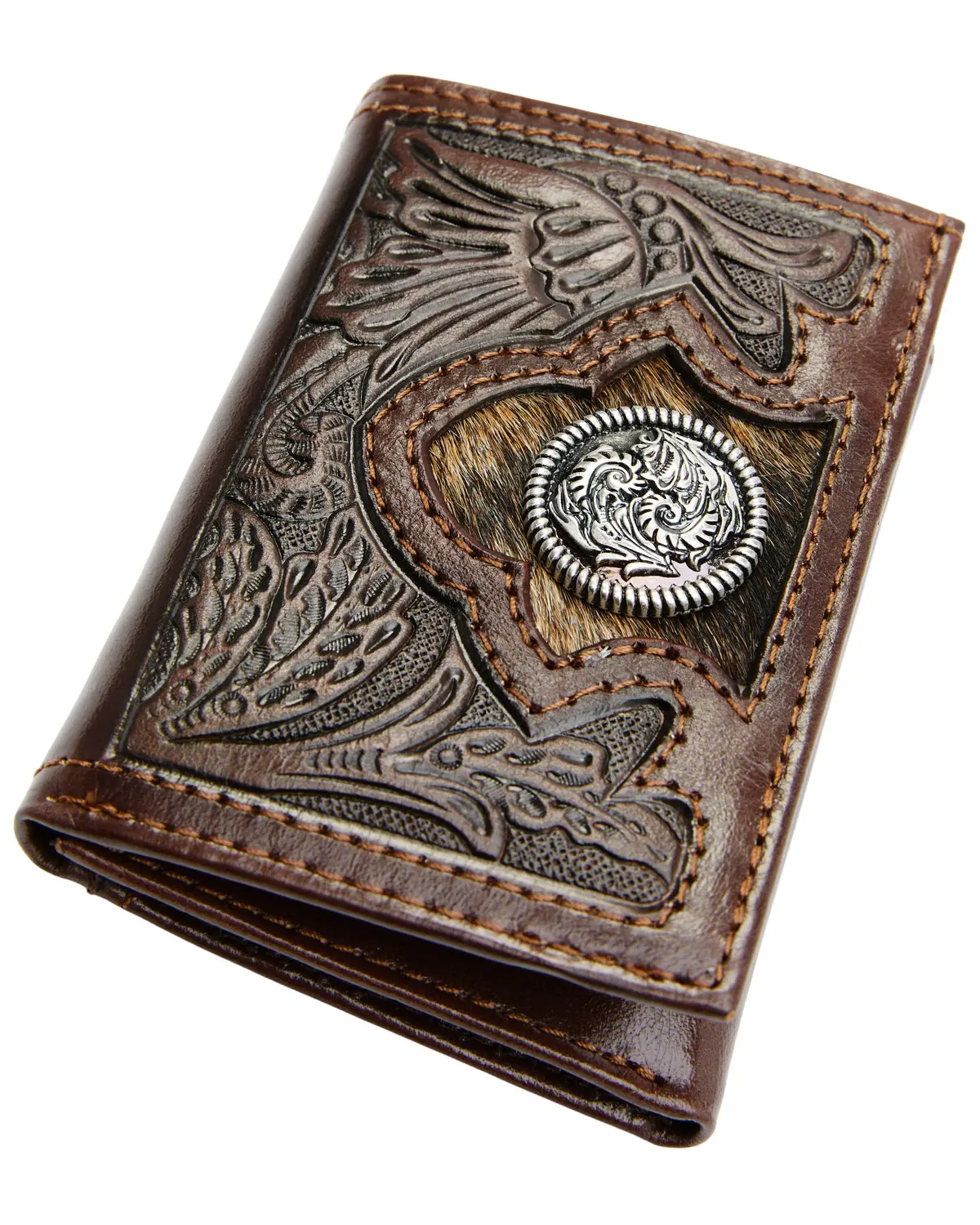 Cody James Men's Men'S Hair-On Floral Tooled Trifold Wallet - Bb2100770w3