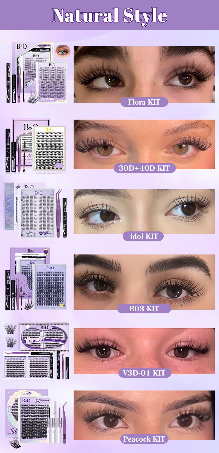 B&Q Medusa Kit l Combined Natural&Manga Flora&Fairy Style,Upgrated Silk Protein Material,Invisible Band Eyelash Clusters,C Curl for DIY lash Extension,Waterproof,Long Lasting Fake Lash Cosmetic Makeup Anime Lash Outdoorfun Vacation Lash Valentine Gif