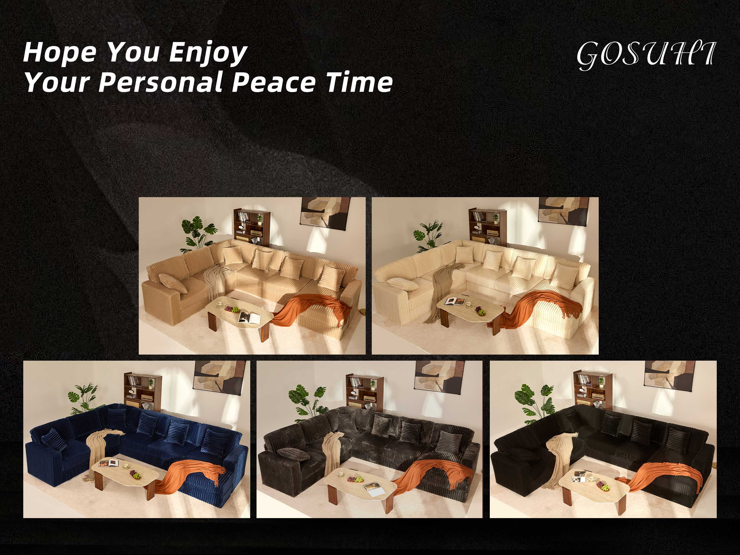 【6 Packages Shipping】Queen Sofa,Cloud Couch 139" U-Shaped Sectional Sofa, Oversized 7-Seater Modular Couch with Corduroy Upholstery, Deep Seats, High Backrest & Pocket Spring Cushions for Living Room, Right Facing Chaise