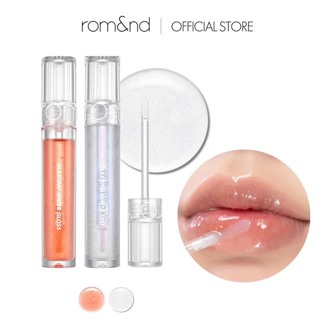 rom&nd Glasting Water Gloss 00 Meteor Track, Smoothing & Hydrating Glowing Lip Plumper for Dry Lips, with Sweet Almond Extract, 4.6g, Lip Gloss Plumper, Hydrating Lip Plumper