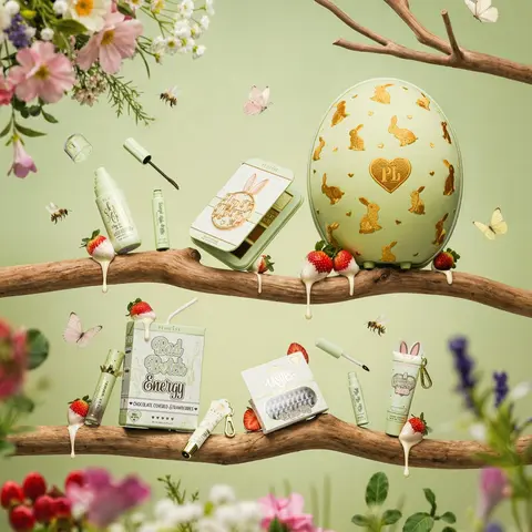 P.Louise Easter Egg Skincare Kit - Lip Stain, Lash Care, Chocolate-Scented, Strawberry-Infused Beauty Set for Skincare Enthusiasts