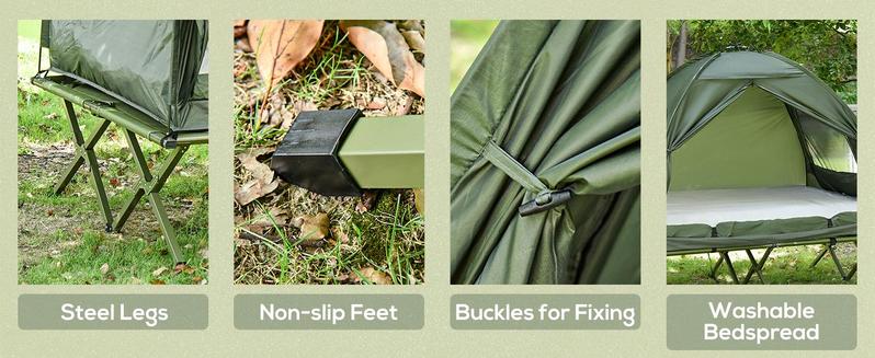 Outsunny 1/2 Person Foldable Camping Cot with Tent, Bedspread and Thick Air Mattress, 4-In-1 Elevated Camping Bed Tent for Outdoor Hiking, Picnic, Travel Outsunny 1/2 Person Foldable Camping Cot with Tent, Bedspread and Thick Air Mattress, 4-In-1 Elevated Camping Bed Tent for Outdoor Hiking, Picnic, Travel