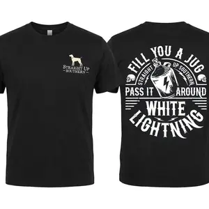 White Lightning Moonshine Jug Shirt, 2 Side Straight Up Southern Graphic Hooded Shirt, Vintage Country Drinking Humor Design, Unisex Casual Southern Style, Funny Whiskey Lover Gift, Fall Winter Wear