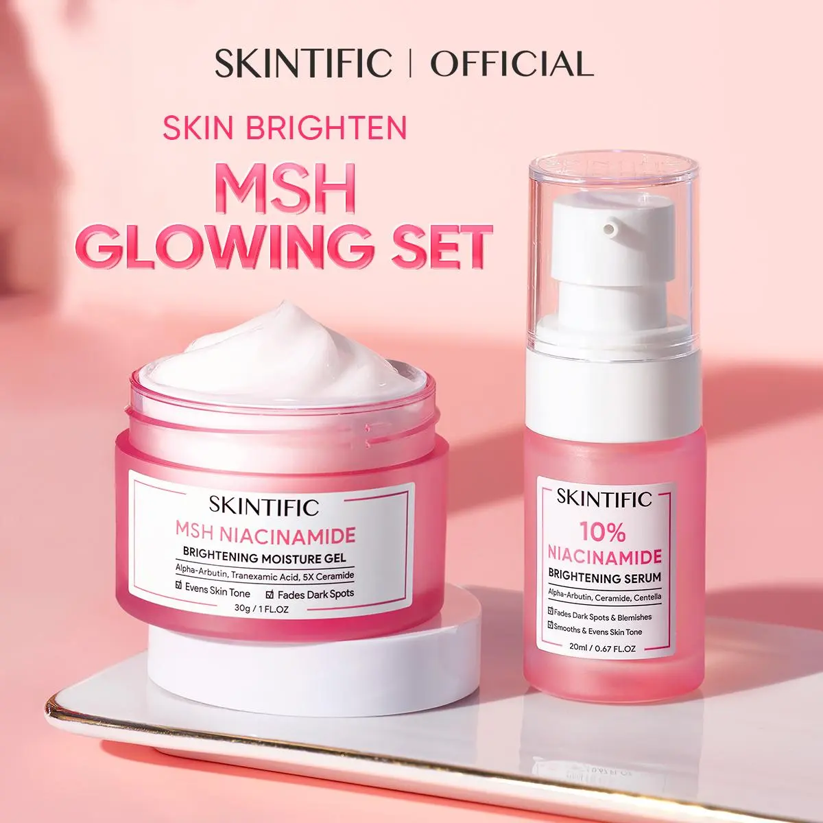 SKINTIFIC 2PCS Glowing Combo - Niacinamide Brightening Serum + TXA Niacinamide Moisture Gel Royal DSM Niacinamide Even Tone