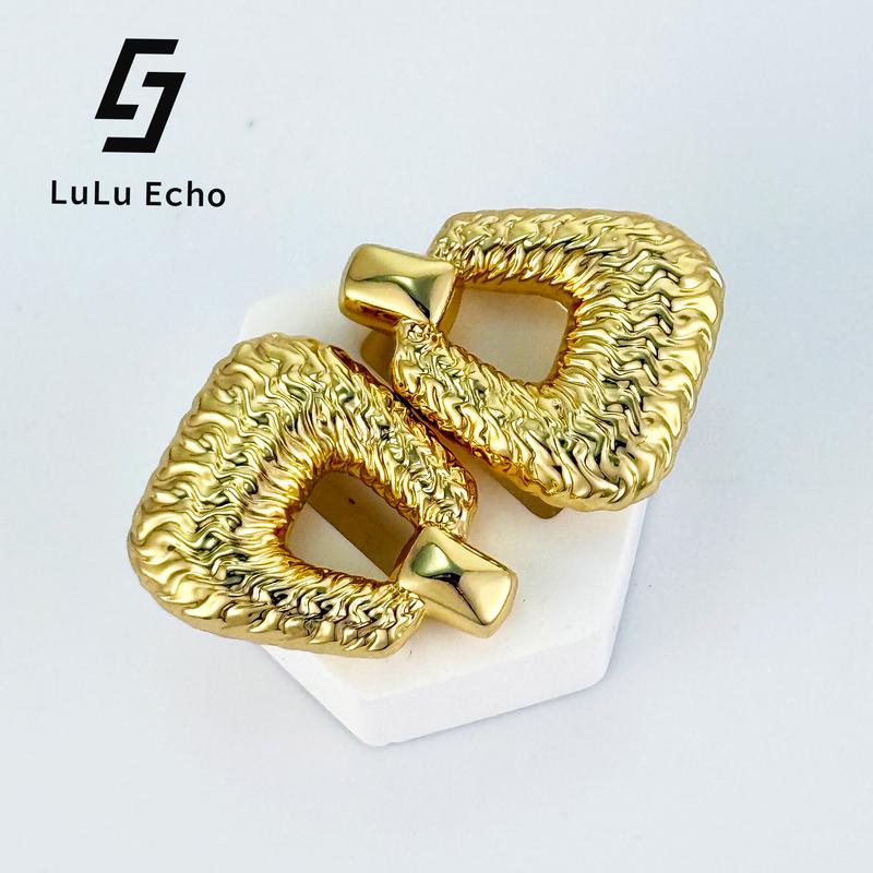 LuLuEcho 14K Gold Plated Shapes Studio Vintage Concave Squared Earrings Stud Earrings