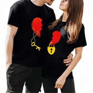 [Valentine's Day Tee] Lock & Key Couples T-Shirt Set – Matching Heart Graphic Tees, Soft Cotton Black Short Sleeve for Him & Her, Romantic Couple Outfit, Valentine’s Day Gift, Casual Crew Neck Unisex T-Shirt S-5XL