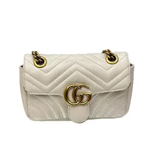 Pre-owned leather Shoulder Bags Gucci GG Marmont small shoulder bag in light grey leather