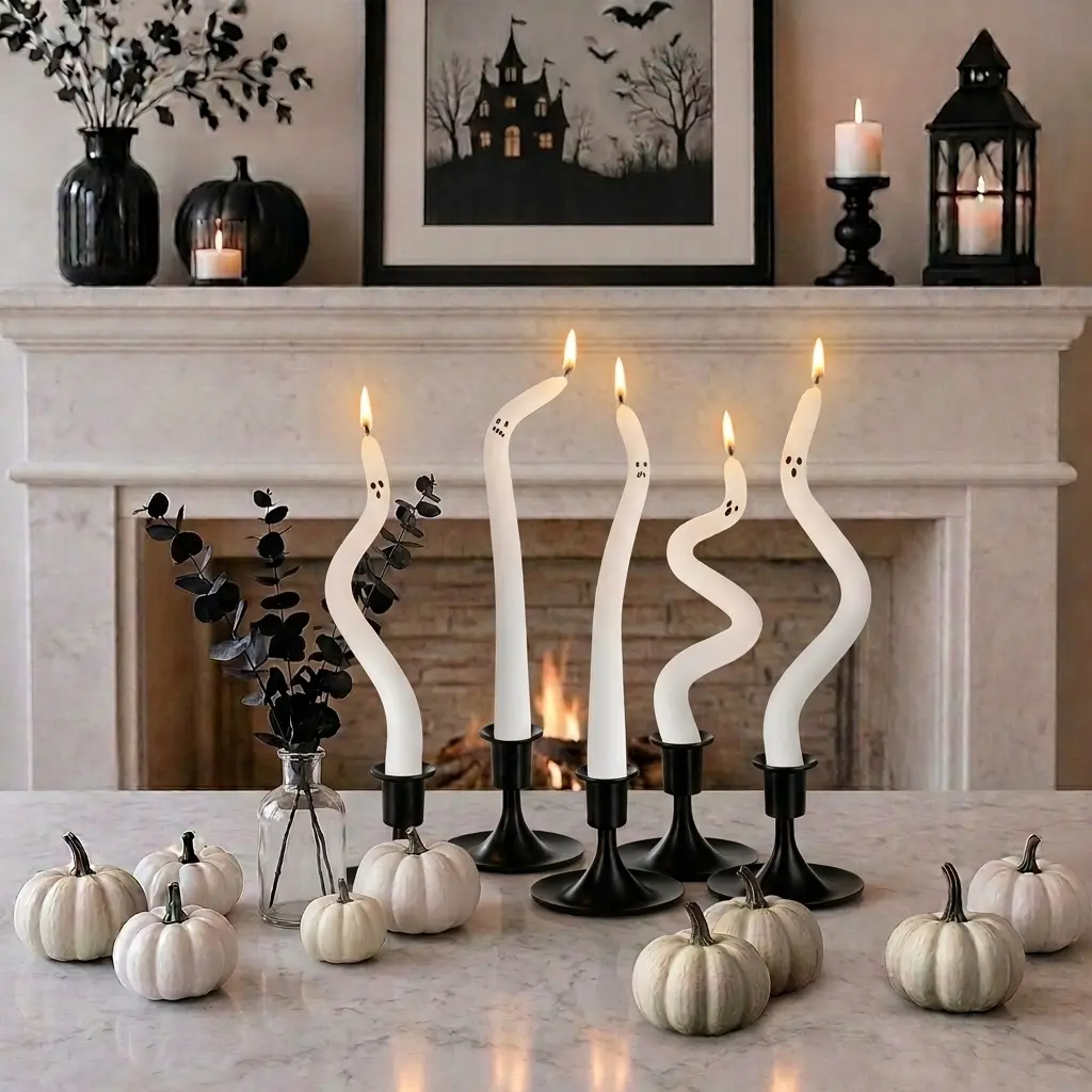 Halloween Decorations Indoor - 5 Pack Cute Ghost Taper Candles - Halloween Centerpieces for Tables - Twisted Candle Decoration for Mantel Table - Spooky Ghosts Candle Decor for Home Party Room