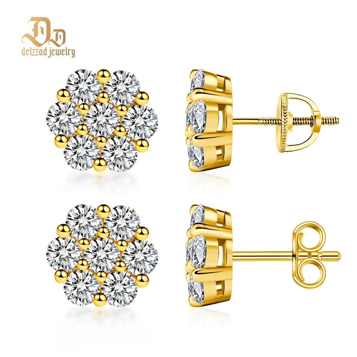 Delzzad S925 Flower Stud Earrings D Color VVS Synthetic Moissanite Stud Earrings Screw Back/Butterfly Back Birthday Anniversary Mother's Day Christmas Gifts for Men Women Studearrings