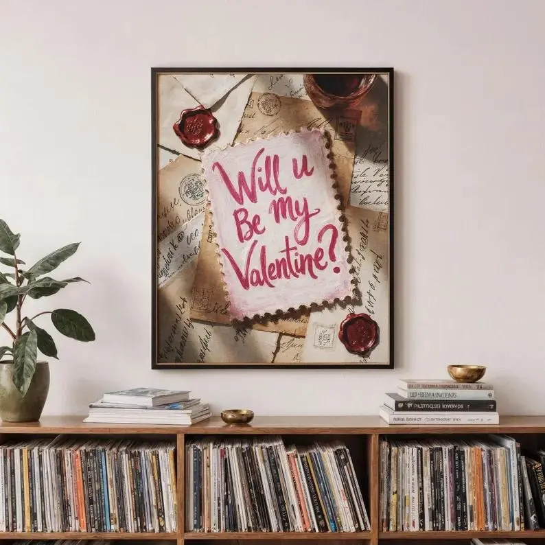 [Canvas Material With Frame] Classic Posters, Romantic Valentine's Day Wall Art, Red And Beige Color Prints, Valentine's Day GiftsBe A Legend," Art Decor Gift