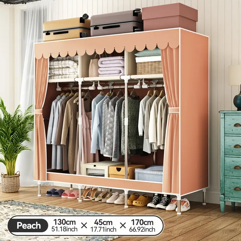 Modern Armoire Wardrobe - Portable Cloth Wardrobe Cabinet, 16mm Adjustable Metal Frame Closet Organizer, Non-Woven Fabric Cover, Freestanding Setup with 3 Hanging Rods, 6 Shelves, Assembly Required Grey Bedroom Furniture for Small Spaces