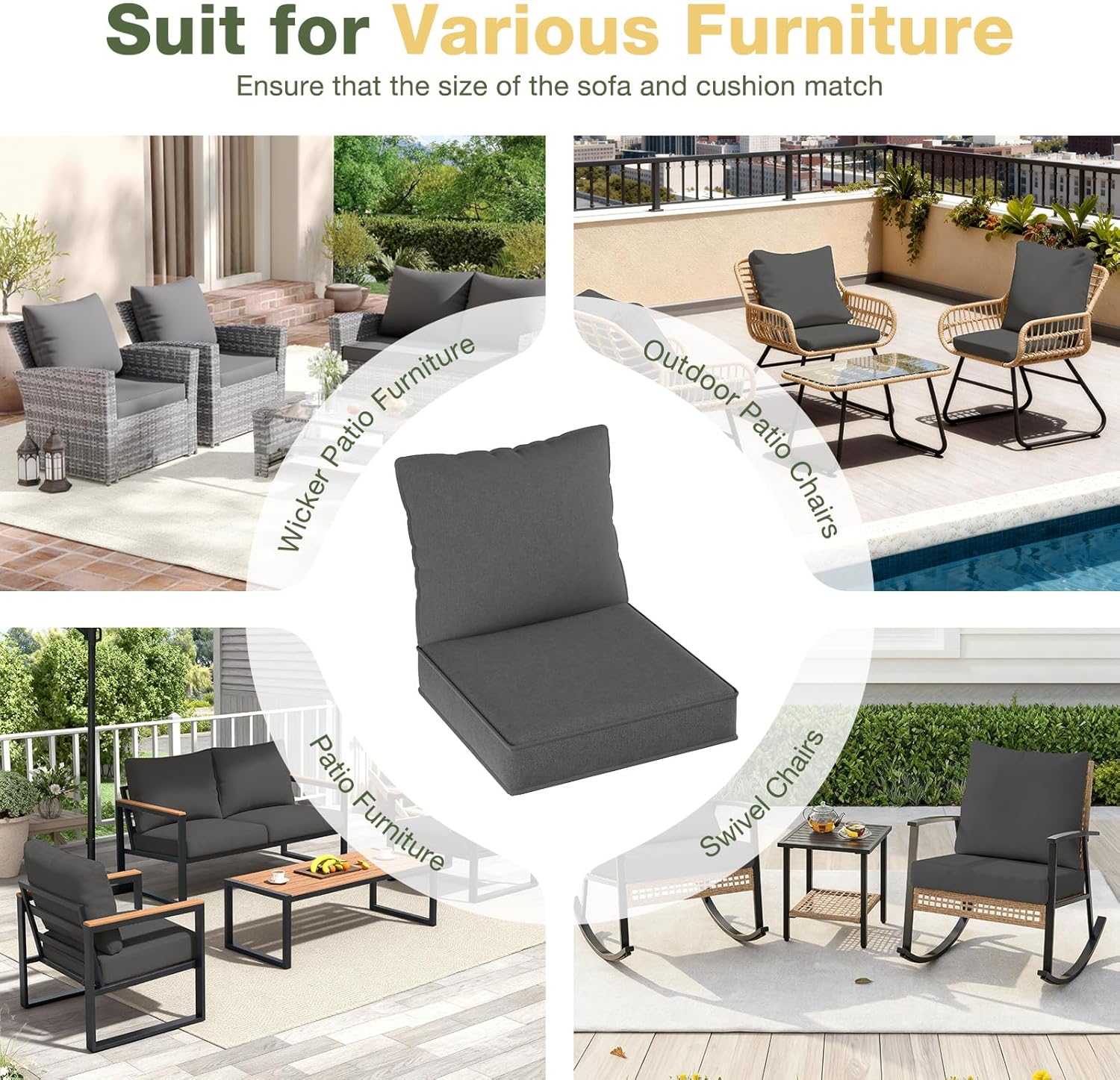 Aoxun 4-Piece Outdoor Replacement Cushions, Deep Seat Cushions for Patio Furniture, Waterproof & Fade Resistant, Couch Cushions for 4-Seat Patio Conversation Sets, Sky Blue