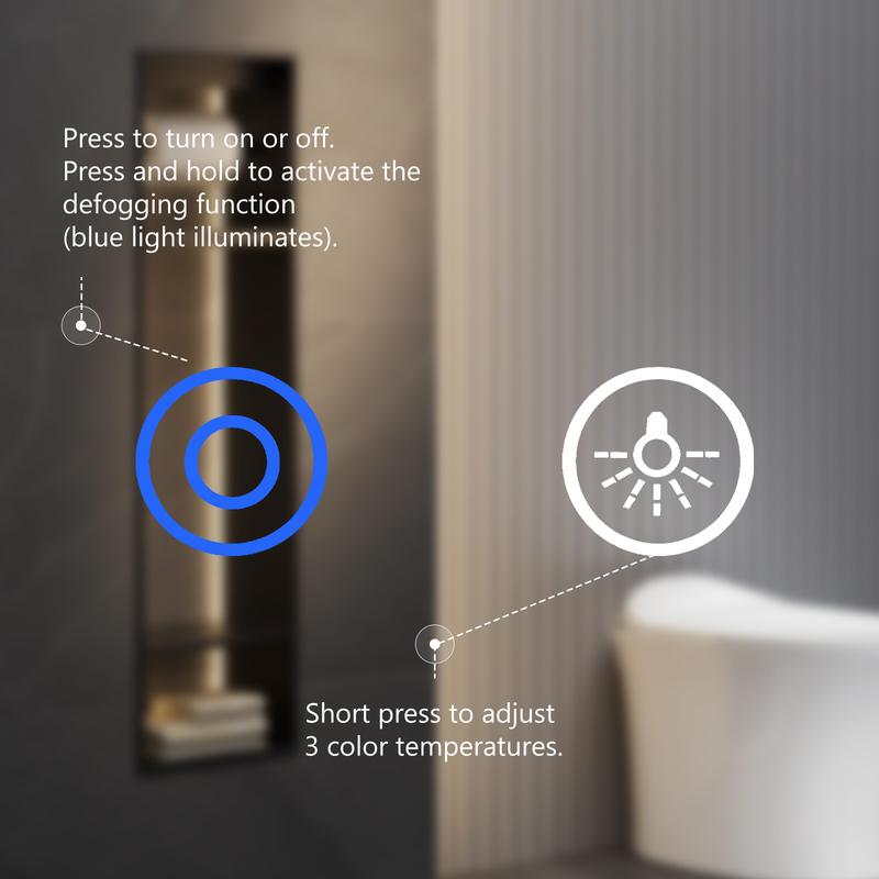 Bathroom Vanity Mirror - Anti-Fog, Dimmable Rectangle Mirror with Front & Backlight, Smart Memory Function, Tempered Glass