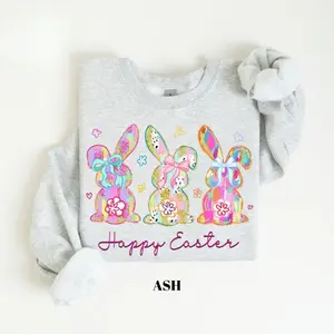 Gildan Happy Easter Sweatshirt, Coquette Easter Bunny Crewneck, Retro Easter Graphic, Glitter Brushstroke Easter, Trendy Easter Girl Gift for Her