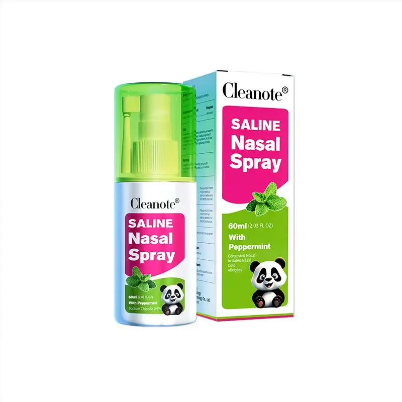 MOMMED x Cleanote Saline Nasal Spray with Peppermint 2.03 FL OZ Allergy Relief Fine Mist for Kids 3+ & Adults 360° Rotatable Nozzle