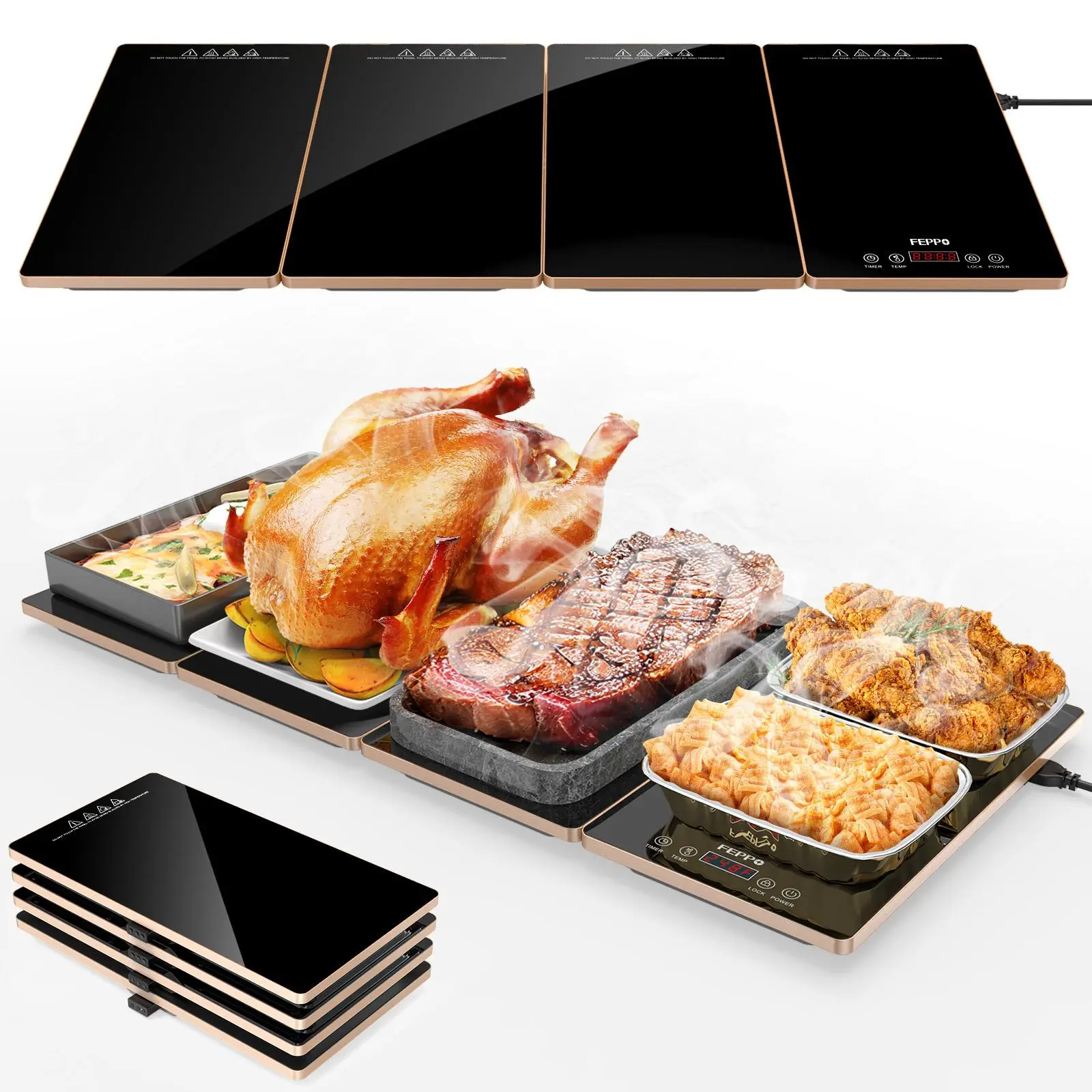 FEPPO Electric Warming Tray - 4-in-1 Kitchen Supplies Thermostat with 10 Temp Settings, Time Function, 33"x15" Tempered Glass Surface, for Family Dinners, Catering, Child Lock,back to school,back to school haul